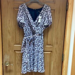 Cupio Blue and White Flutter Sleeve Wrap Dress
